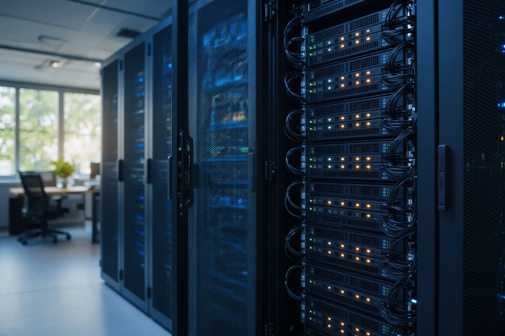 A Cole Tech technician checking a server rack